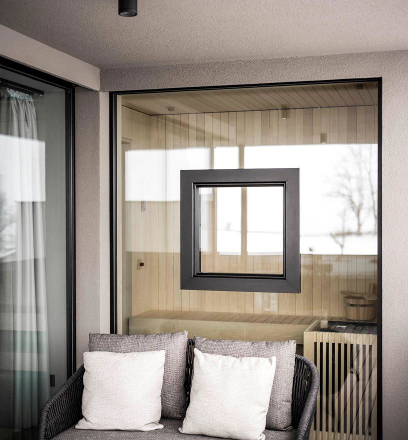 Projekt: Hotel Viertlerhof Hafling - Tip Top Fenster & Systeme - Fenster im Glas aus Südtirol (Sauna)
