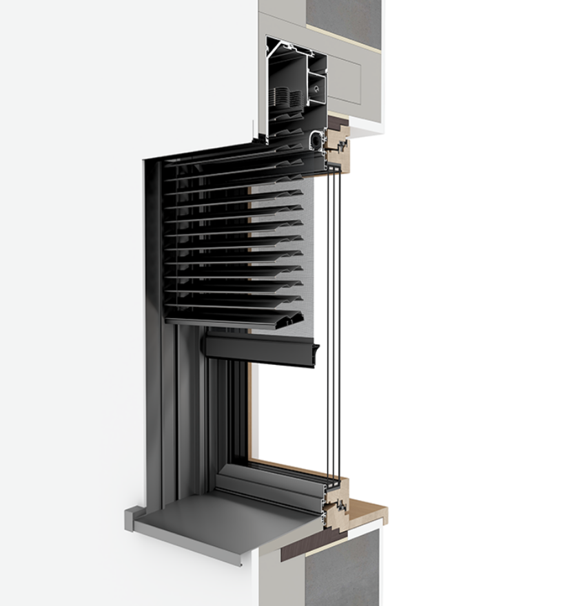 Fenster mit Raffstore und Insektenschutz