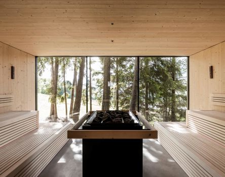 Die finnische Sauna mit großem Fenster