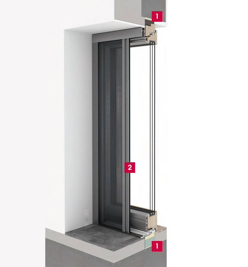 Balkontür mit Insektenschutz-Schiebeplissee