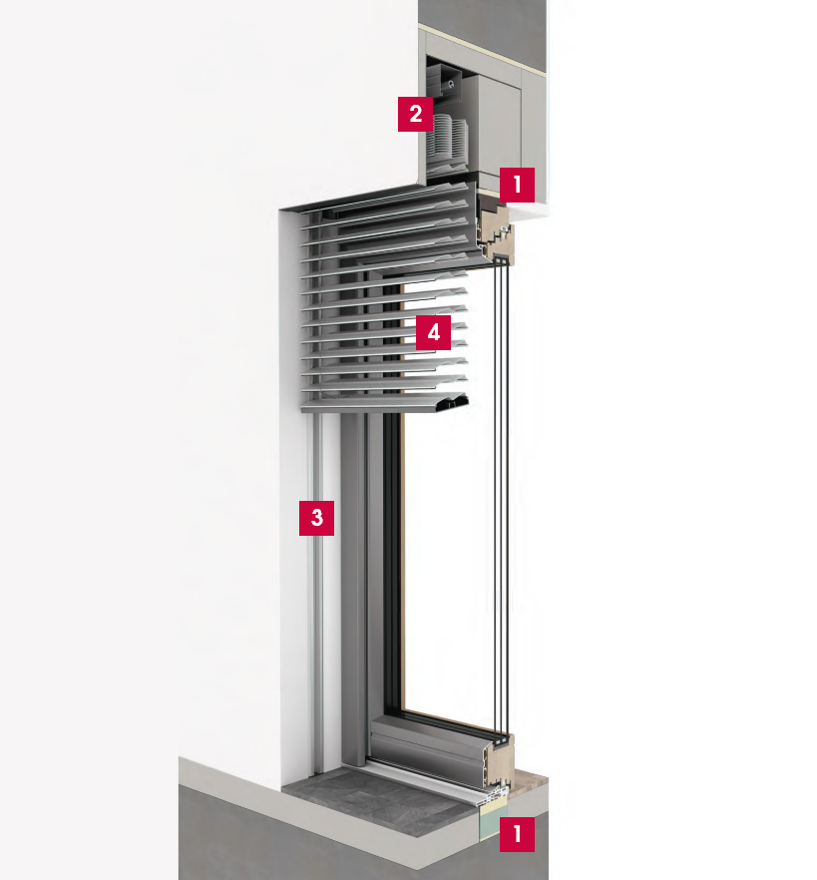 Balkontür mit Raffstore und Unterputzschiene